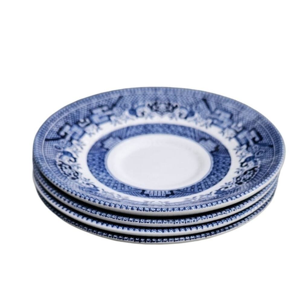 Churchill England Blue Willow Pattern platesSet 4 Blue White Chinoiserie